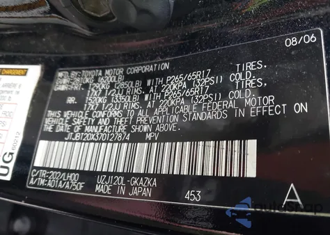 2007 Lexus Gx 470 z USA, uszkodzony, nr VIN JTJBT20X370127874